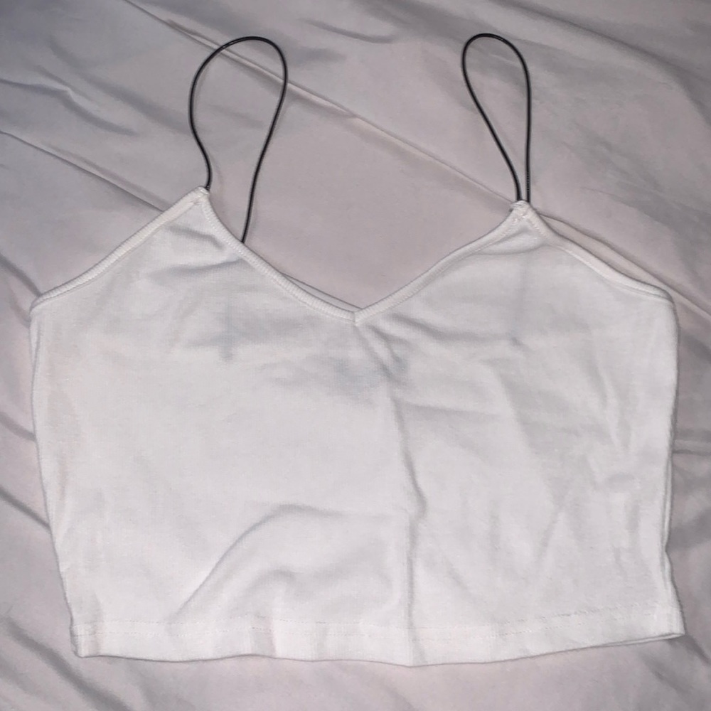 White cropped top both black straps